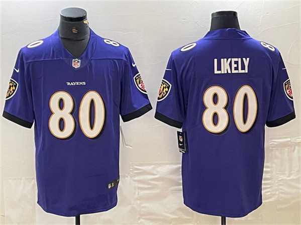 Men%27s Baltimore Ravens #80 Isaiah Likely Purple Vapor Limited Football Limited Jersey